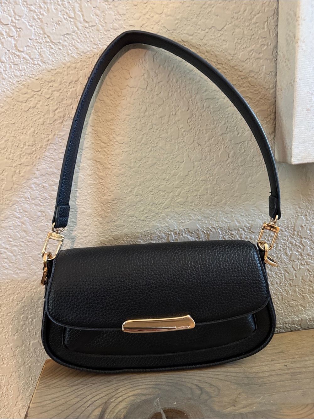 Anne Klein Black Shoulder Bag with Gold Hardware